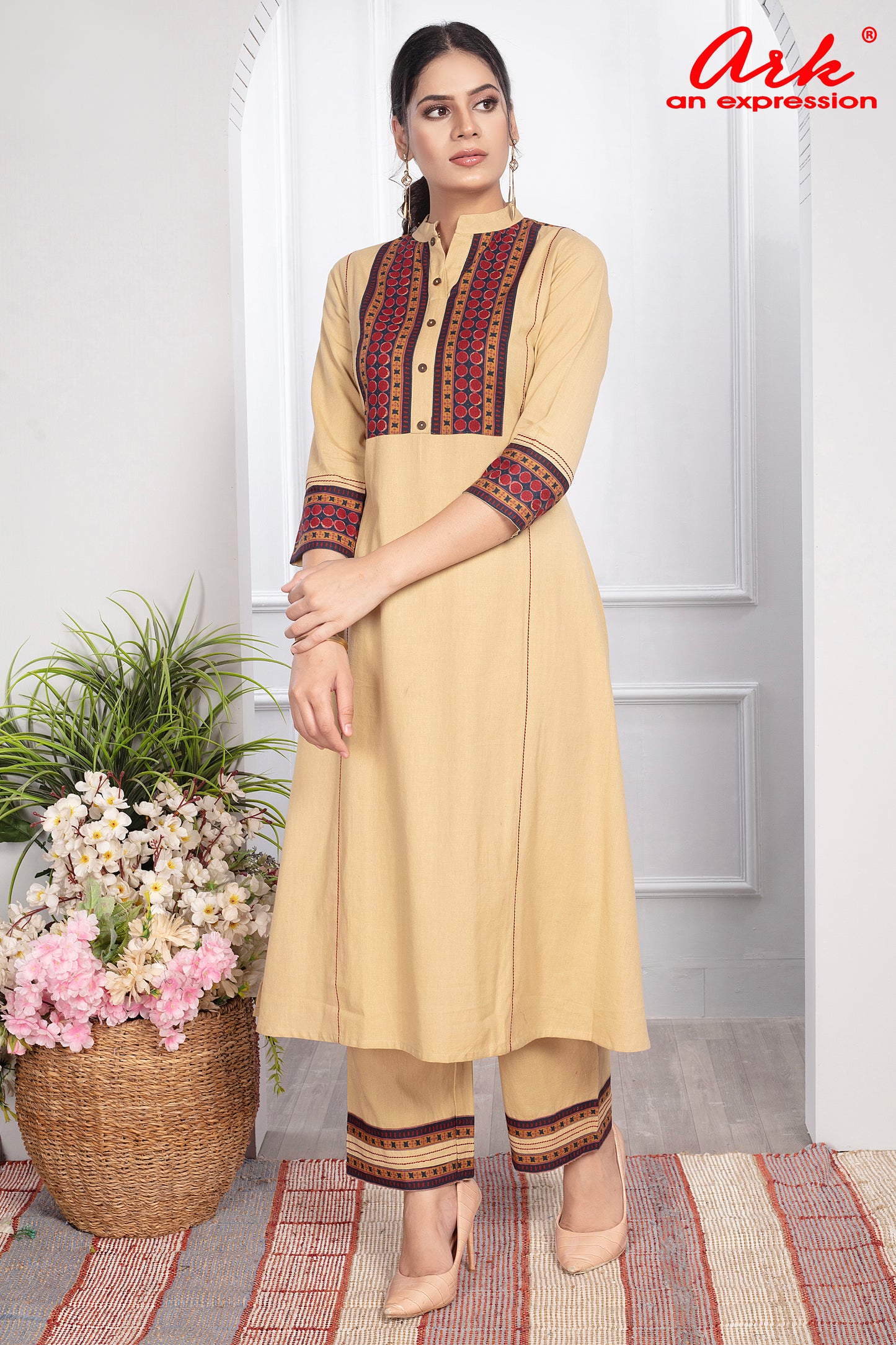 Beige Khadi Cotton Suit with Dupatta Set – Elegant Everyday Wear | Label Anju Kumar