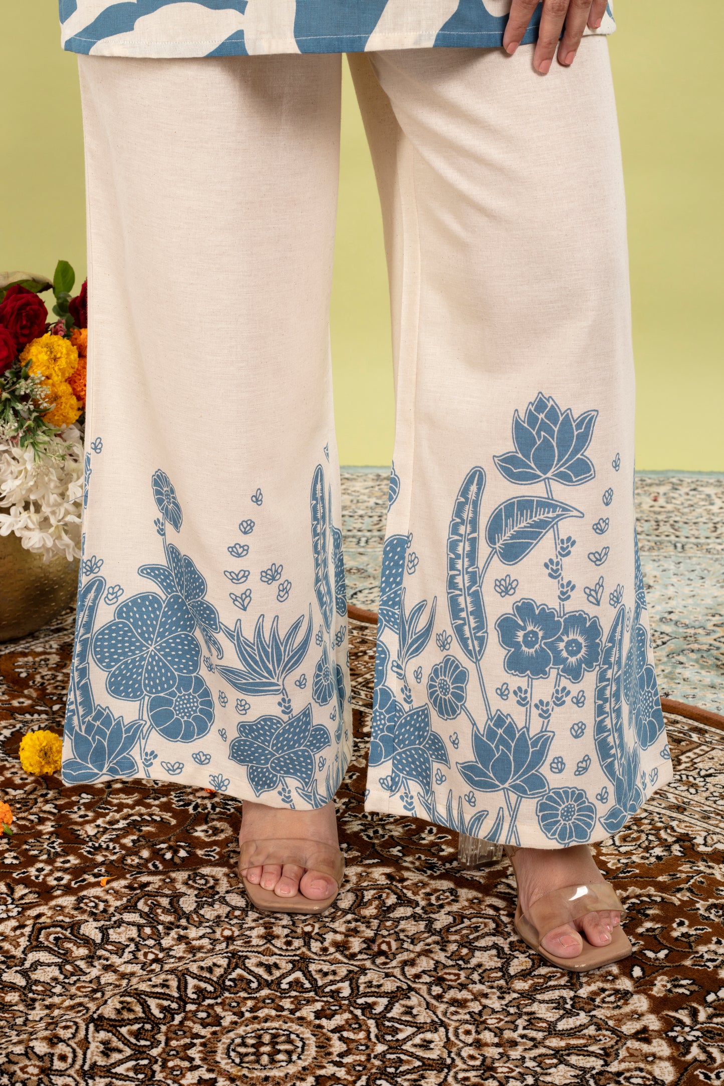 Blue Printed A-Line Coord Set | Pure Cotton Ethnic Co-ord for Women (M–3XL)