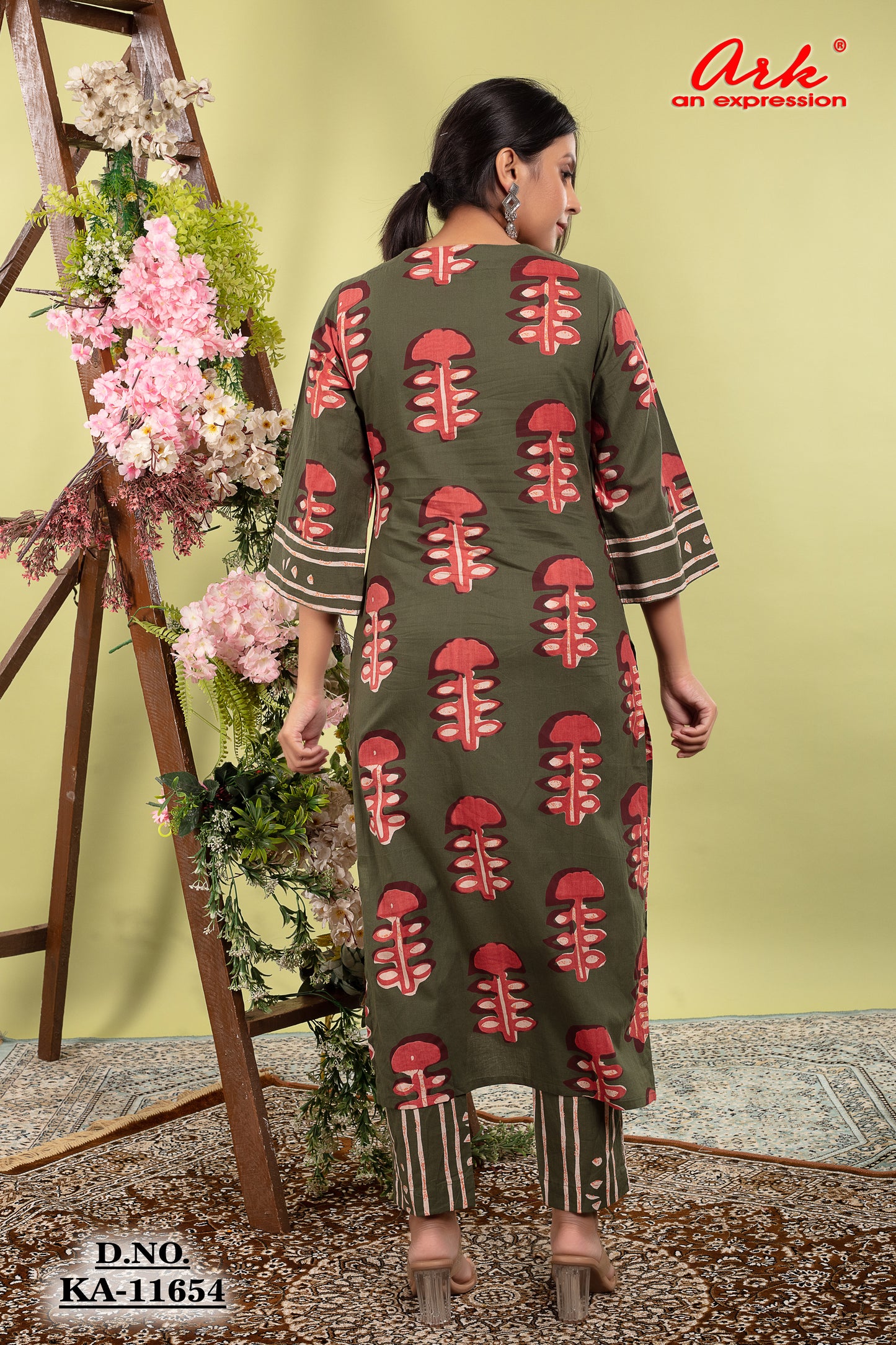 Green Pure Cotton Printed Straight Suit Dupatta Set with Highlight Work | Label Anju Kumar