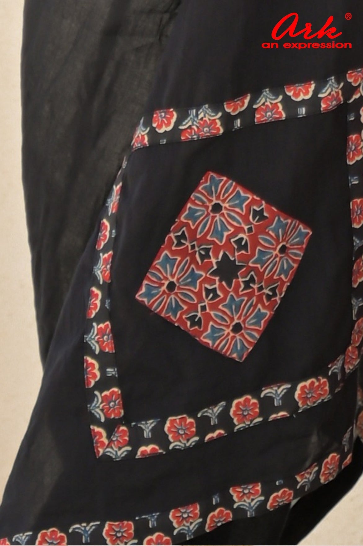 Red Chanderi Cotton Straight Suit + Dupatta Set with Patchwork Embroidery | Label Anju Kumar