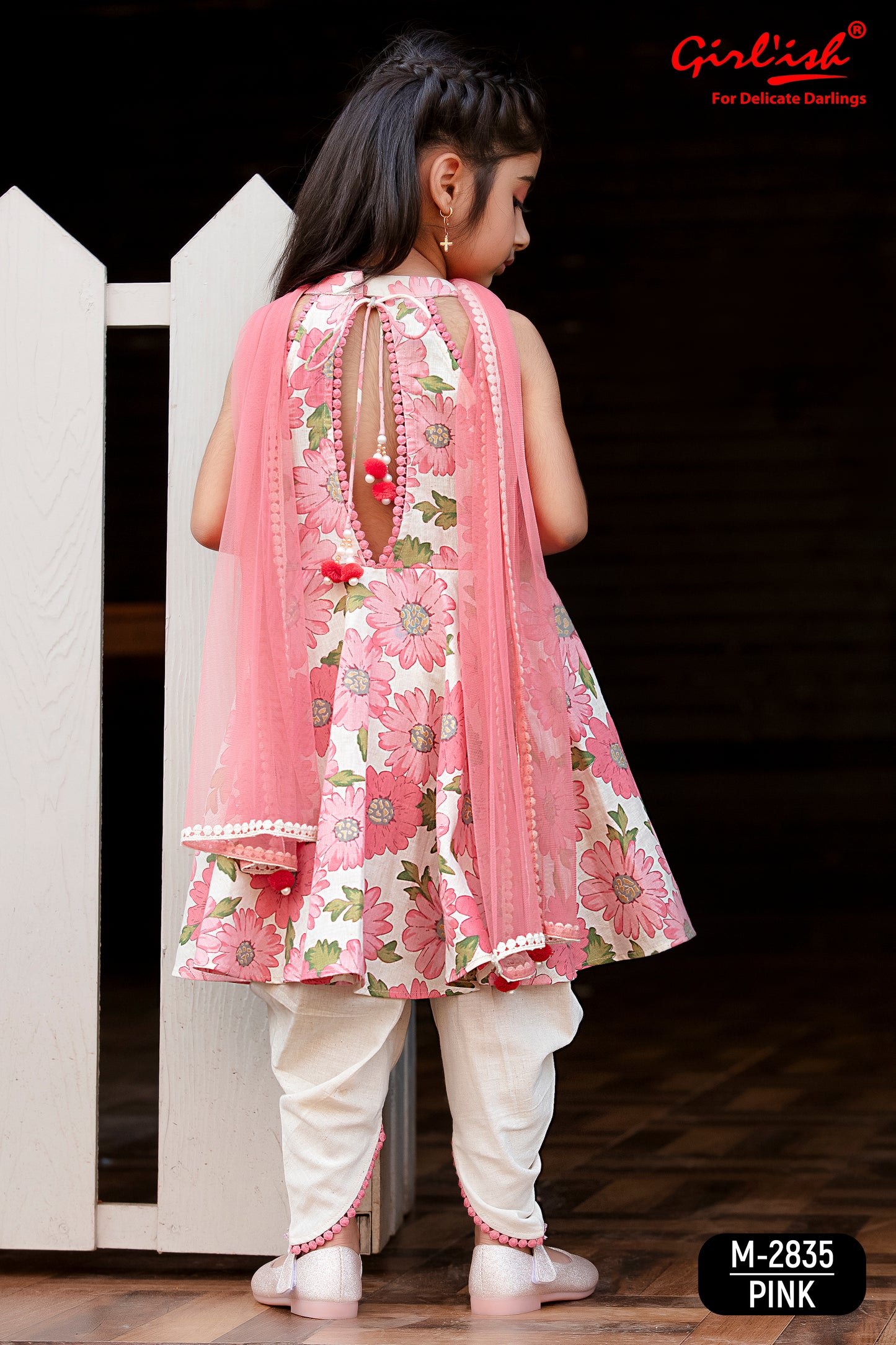 Pink Floral Cotton Dhoti Set with Dupatta – Traditional Ethnic Wear for Girls | Label Anju Kumar