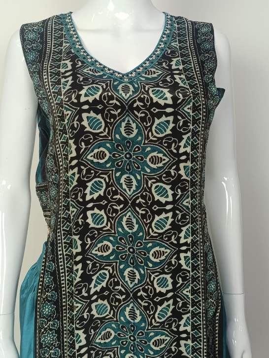 Rama Pure Crepe Ajrakh Indo-Western Co-ord Set with Hand Embroidery