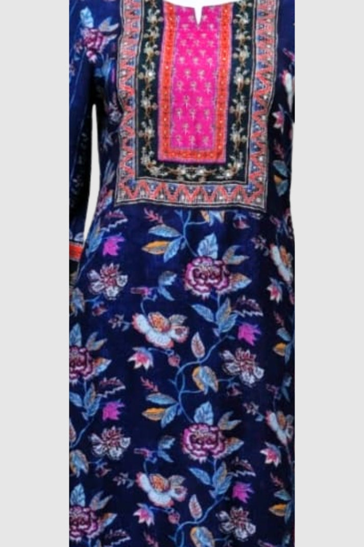 Navy Pure Muslin Printed Straight Suit Dupatta Set – Stylish Women’s Ethnic Wear