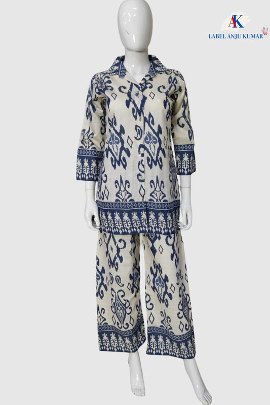 Grey Chanderi Cotton Ikkat Print Coord Set for Women