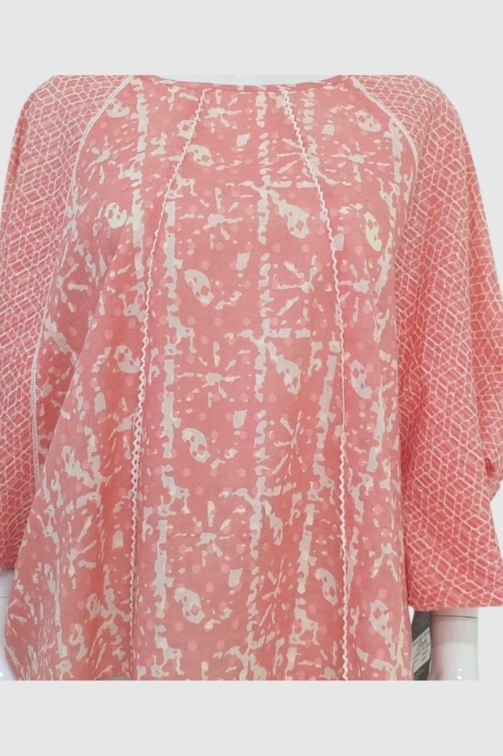 Peach Printed Cotton Short Kurti ( LOOSE FIT ) | Label Anju Kumar