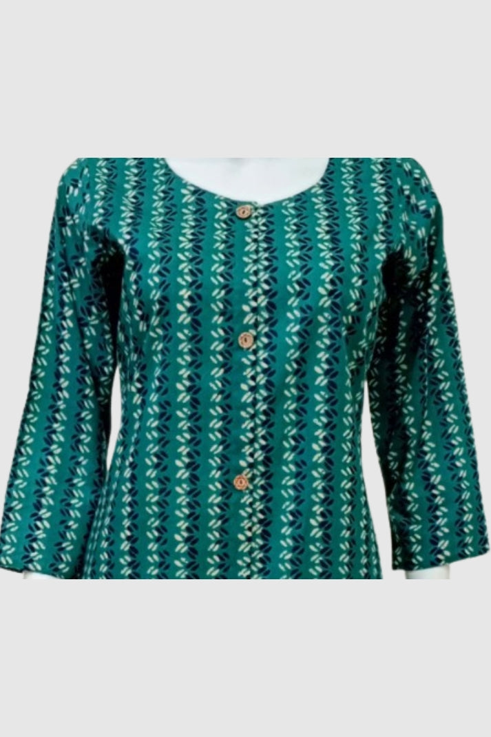 Mix Printed Cotton A-Line Kurti with Pockets & Round Neck | Label Anju Kumar