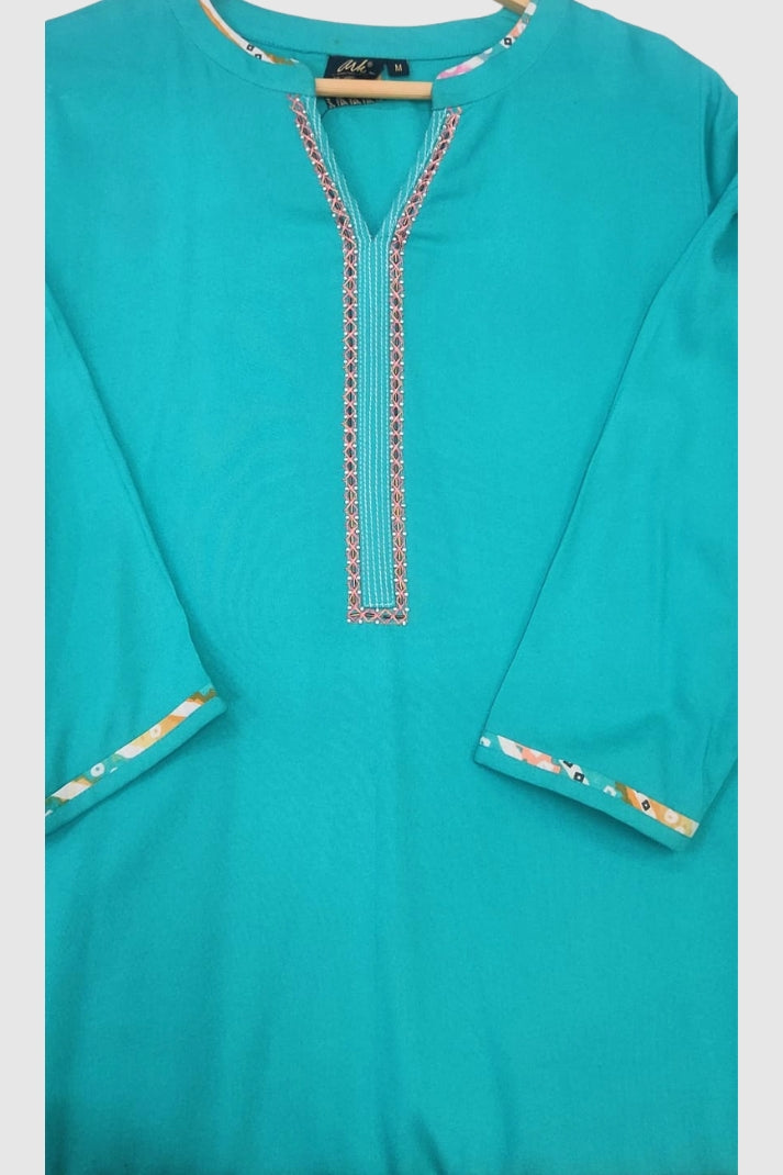 Sky Pure Rayon-Cotton Short Kurti | Label Anju Kumar