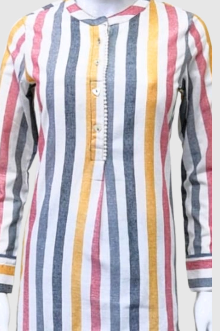 Grey Stripes Printed South-Cotton Coord Set with Straight Pants | Label Anju Kumar