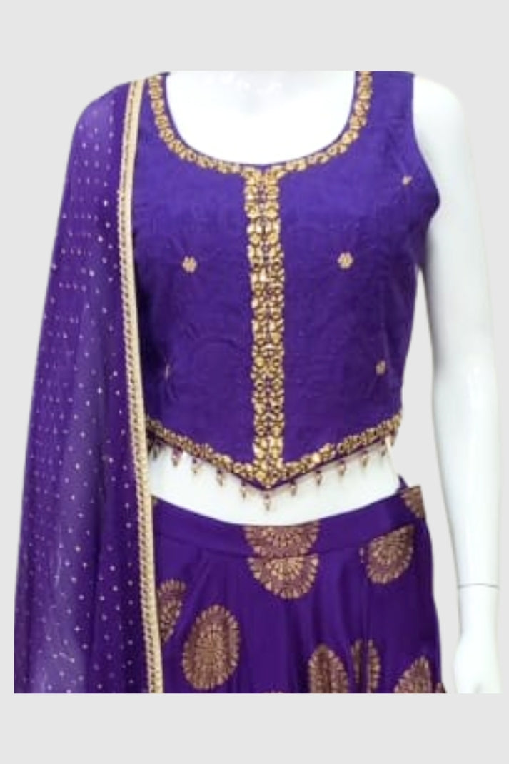 Purple Chinon Silk Hand-Embroidered Lehenga Choli Dupatta Set – Elegant Party Wear Ethnic Outfit