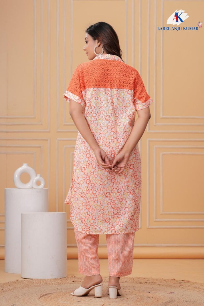 KA-11582 ORANGE cotton coord set