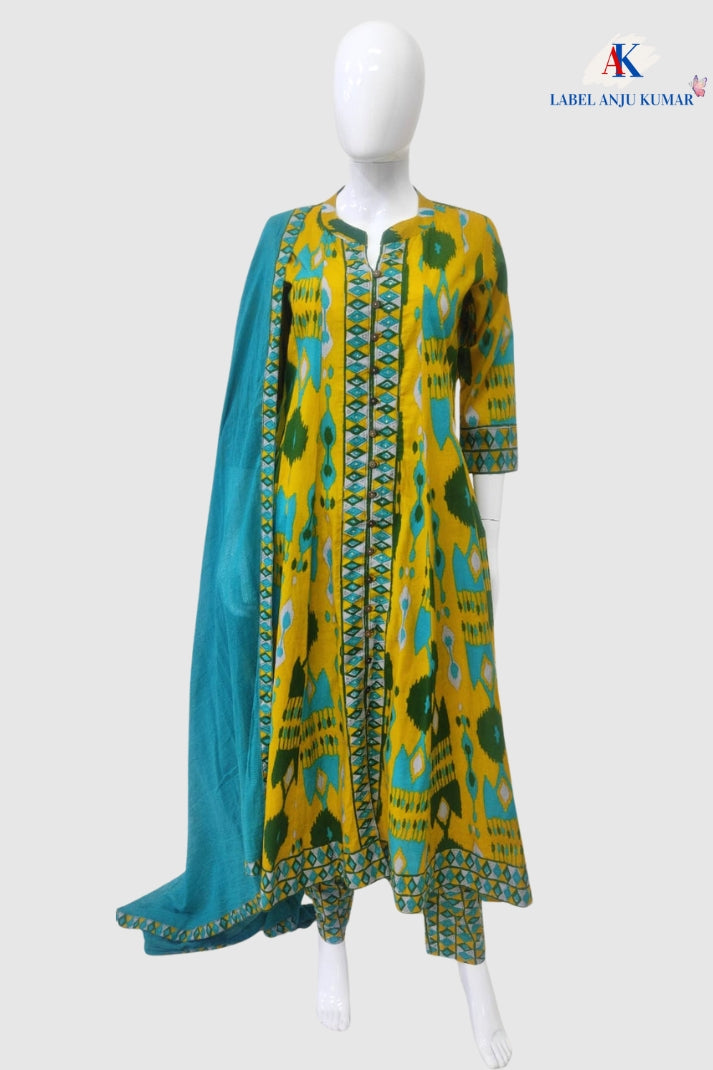 Green Cotton Embroidered Anarkali Suit Dupatta Set – Elegant Women’s Ethnic Wear