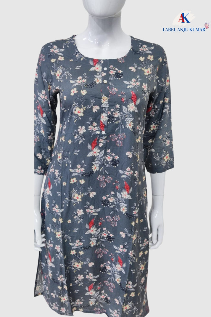 Rayon Straight Fit Printed Kurti with Pocket