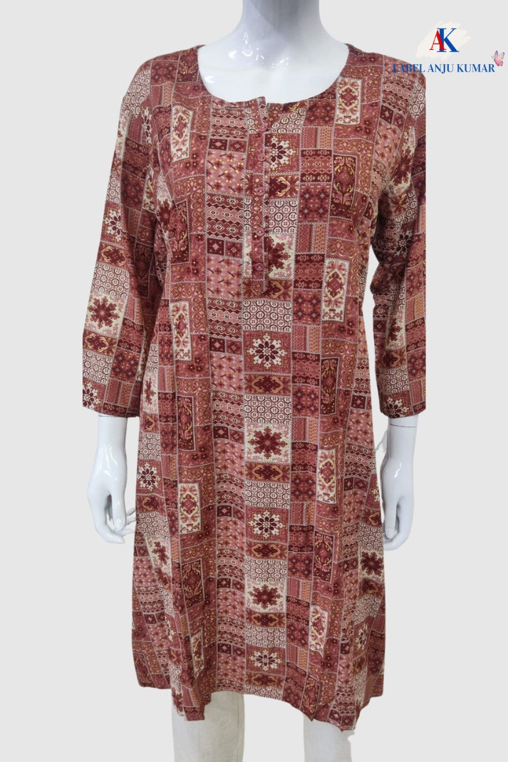 Rayon Straight Fit Printed Kurti with Pocket