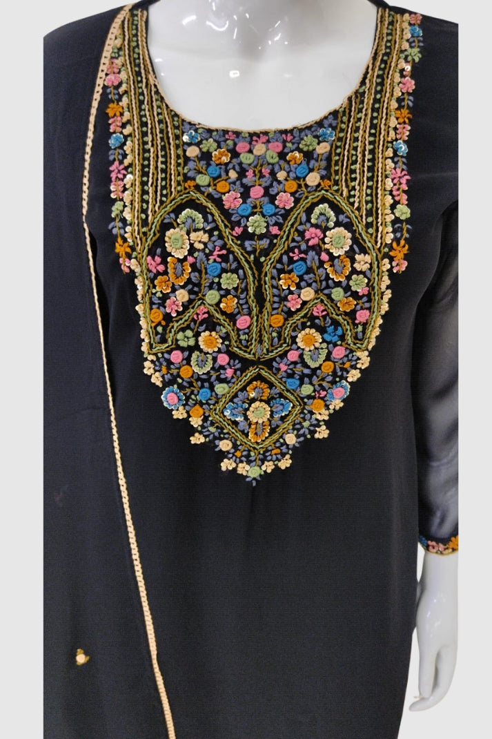 Black Viscose Georgette Partywear Coord Set with Zardozi Embroidery – Women’s Ethnic Wear