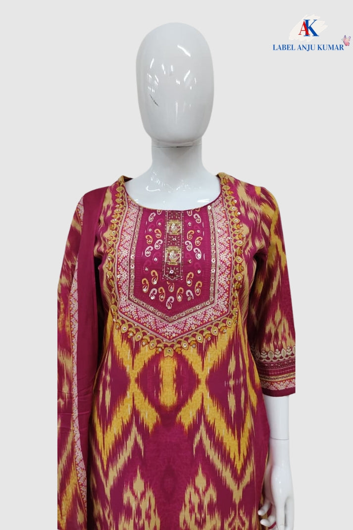 Majinta Pure Cotton Printed Straight Suit Dupatta Set