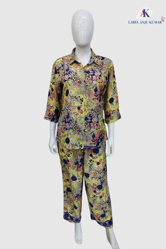 Multicolour Crepe Digital Printed Shirt Style Coord Set with Trousers