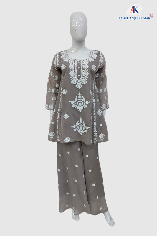Mouse Mal Chanderi Chikankari A-Line Coord Set