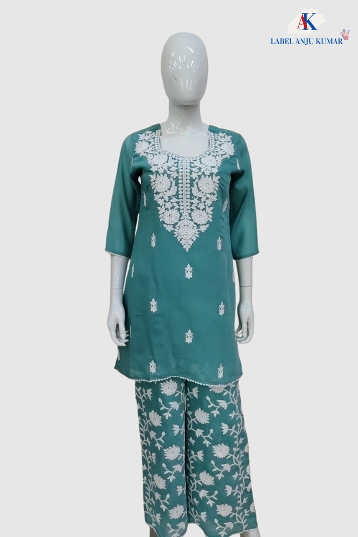Lylac Mal Chanderi Chikankari Semi Formal Coord Set