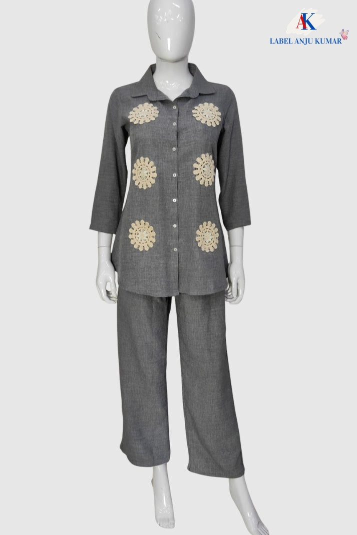 Grey Premium Linen Co-ord Set for Women | Stylish Ethnic Coord Wear
