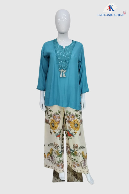 Ferozi Indo-Western A-Line Co-ord Set for Women in Muslin & Khadi Cotton