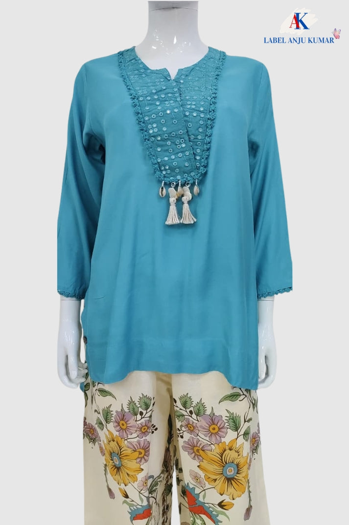 Ferozi Indo-Western A-Line Co-ord Set for Women in Muslin & Khadi Cotton