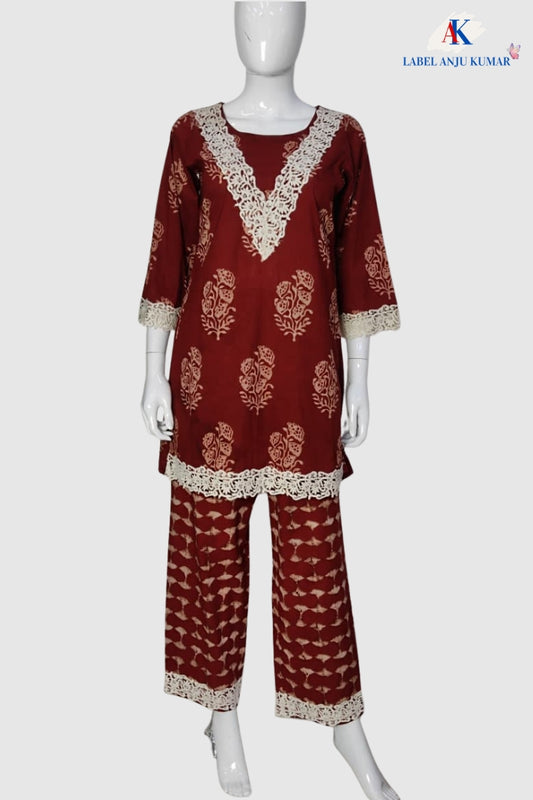 Rust Pure Cotton Co-ord Set for Women | Elegant Casual Ethnic Wear