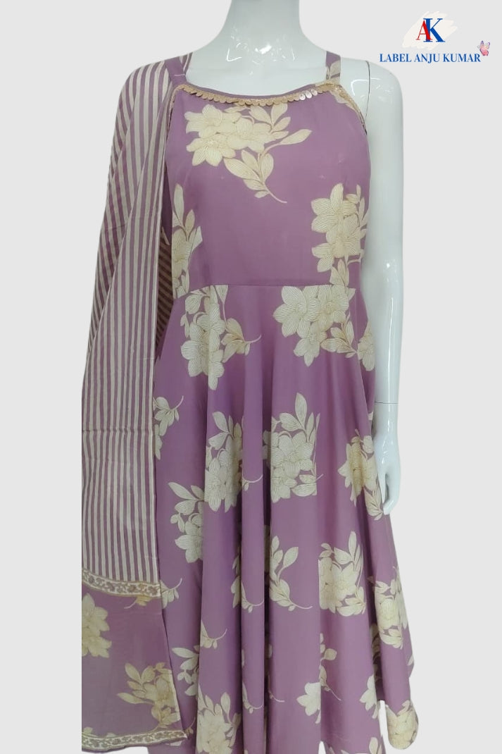 Lilac Pure Cotton Spaghetti Style Suit Dupatta Set