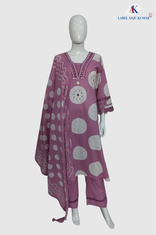 Lilac Pure Cotton Straight Suit Dupatta Set for Women