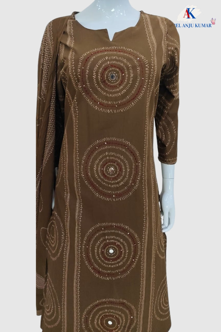 Brown Pure Cotton Suit Set with Handcrafted Dori Work