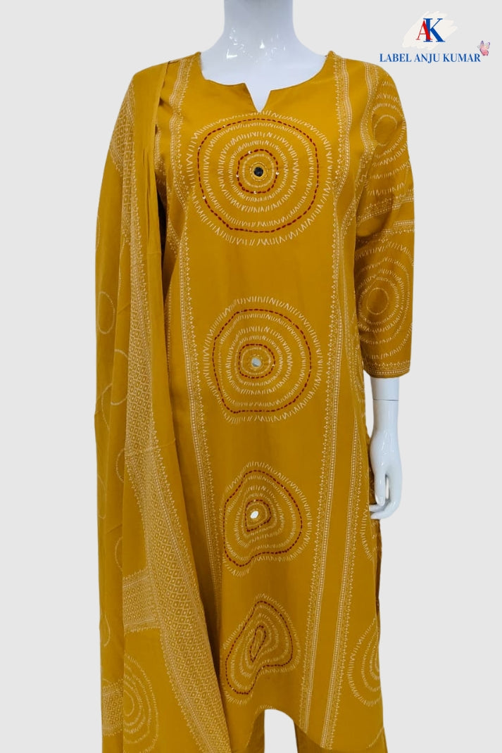 Mustard Pure Cotton Straight Suit Dupatta Set for Women