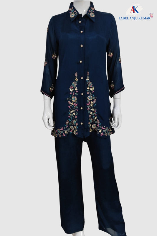 T-Blue Pure Chinnon Semi-Formal Co-ord Set