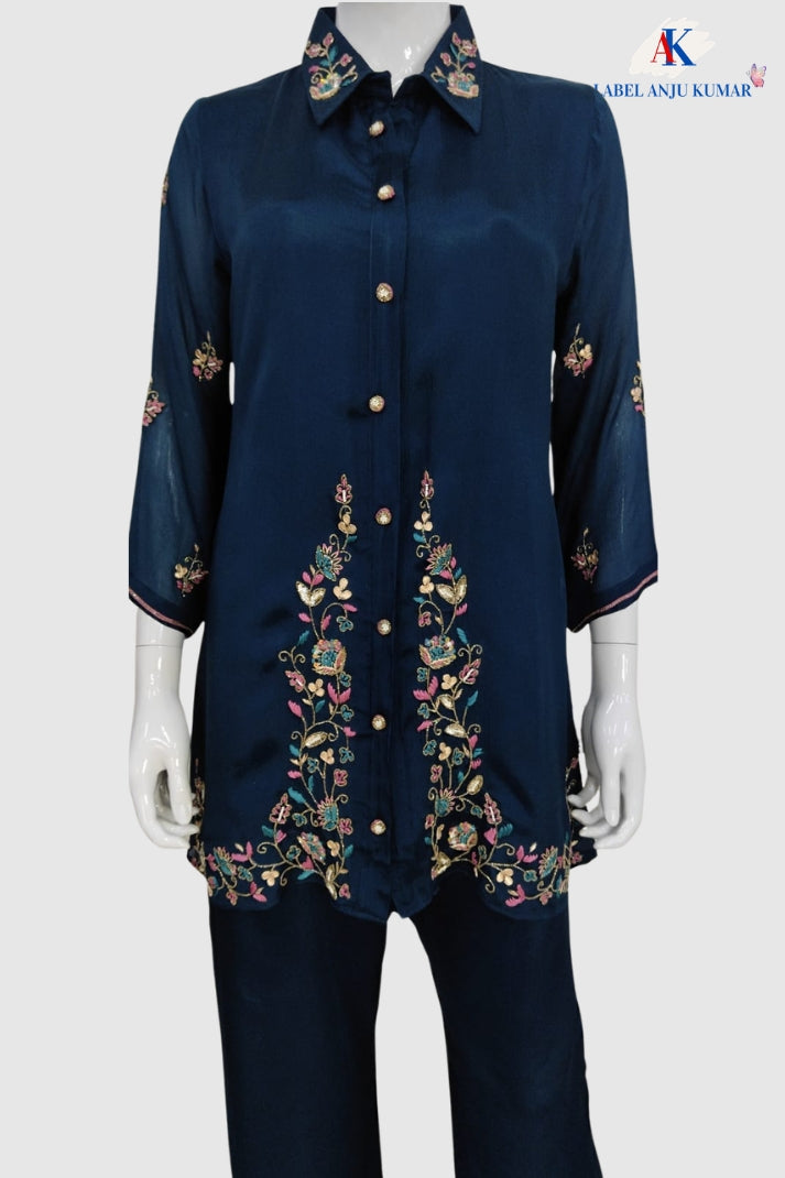 T-Blue Pure Chinnon Semi-Formal Co-ord Set