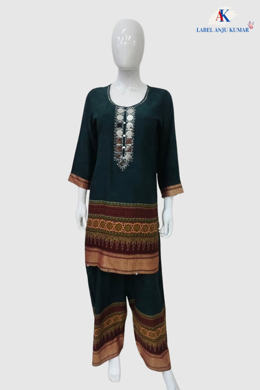 Bottle Green Premium Modal Rayon Digital Printed Designer Co-ord Set