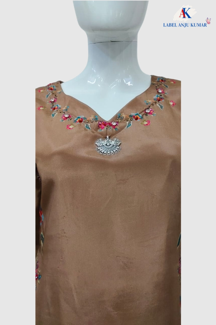 Beige Premium Pure Crepe Digital Printed Semi-Formal Co-ord Set