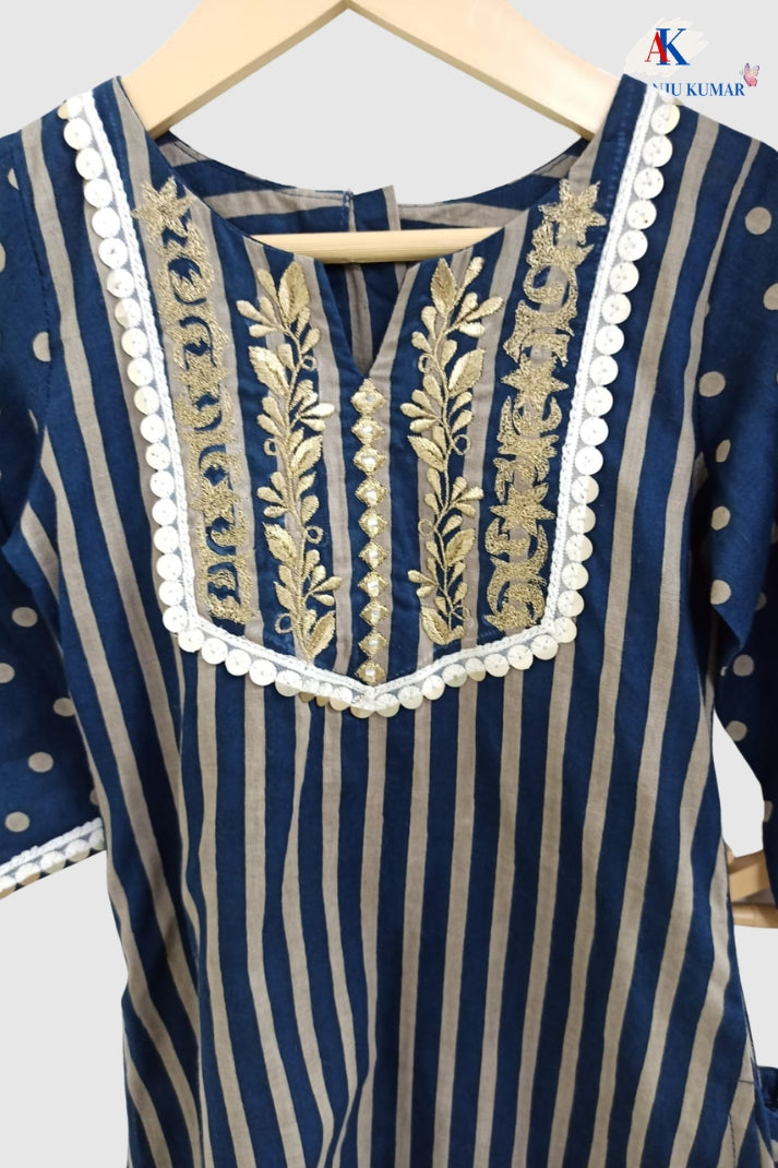 Navy Pure Cotton Ethnic Set for Girls | Newborn to 7 Years