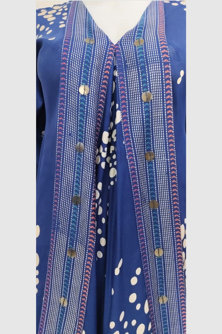 Royal Blue Pure Crepe Indo-Western Printed Co-ord Set
