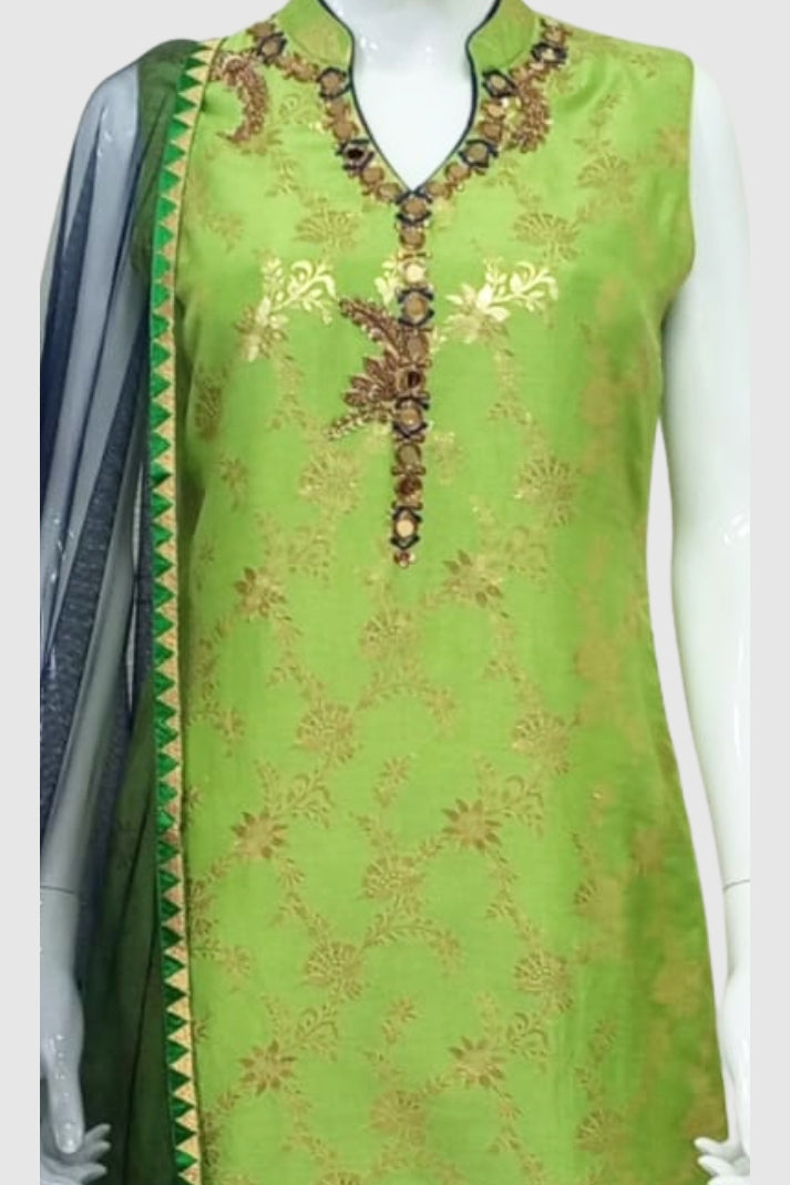 Green Banarasi Jacquard Hand-Embroidered Sharara Set – Party Wear Women’s Ethnic Wear