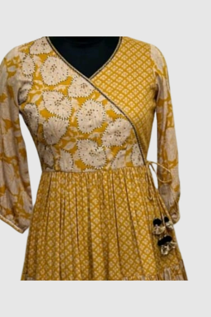 Mustard Muslin Angrakha Style Sharara Set with Dupatta – Semi Formal Women’s Ethnic Wear