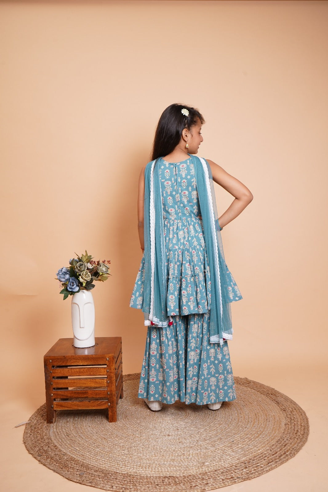 Onion Pastel Blue Printed Pure Cotton Sharara Set with Dupatta for Girls