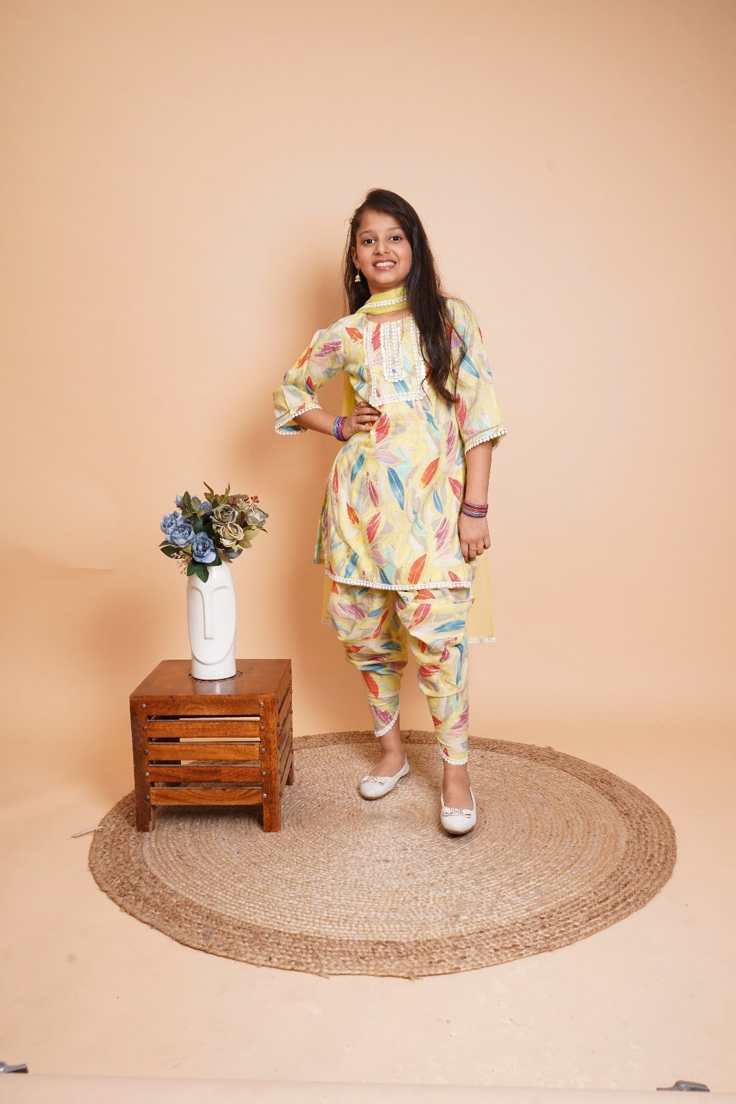 Pastel Liril Printed Pure Cotton Dhoti Set with Dupatta for Girls