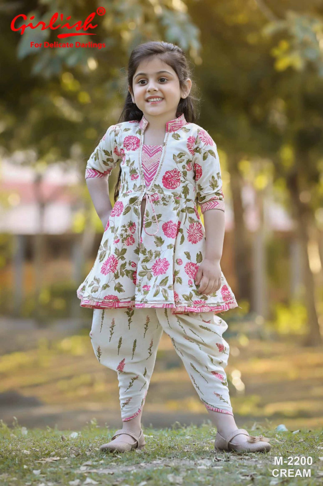 Off White Printed Pure Cotton Dhoti Set for Girls