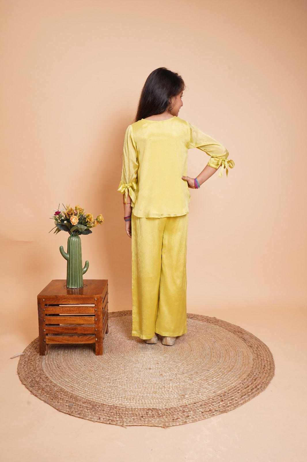 Liril Green Pure Chinon Coord Set with Floral Embroidery for Girls