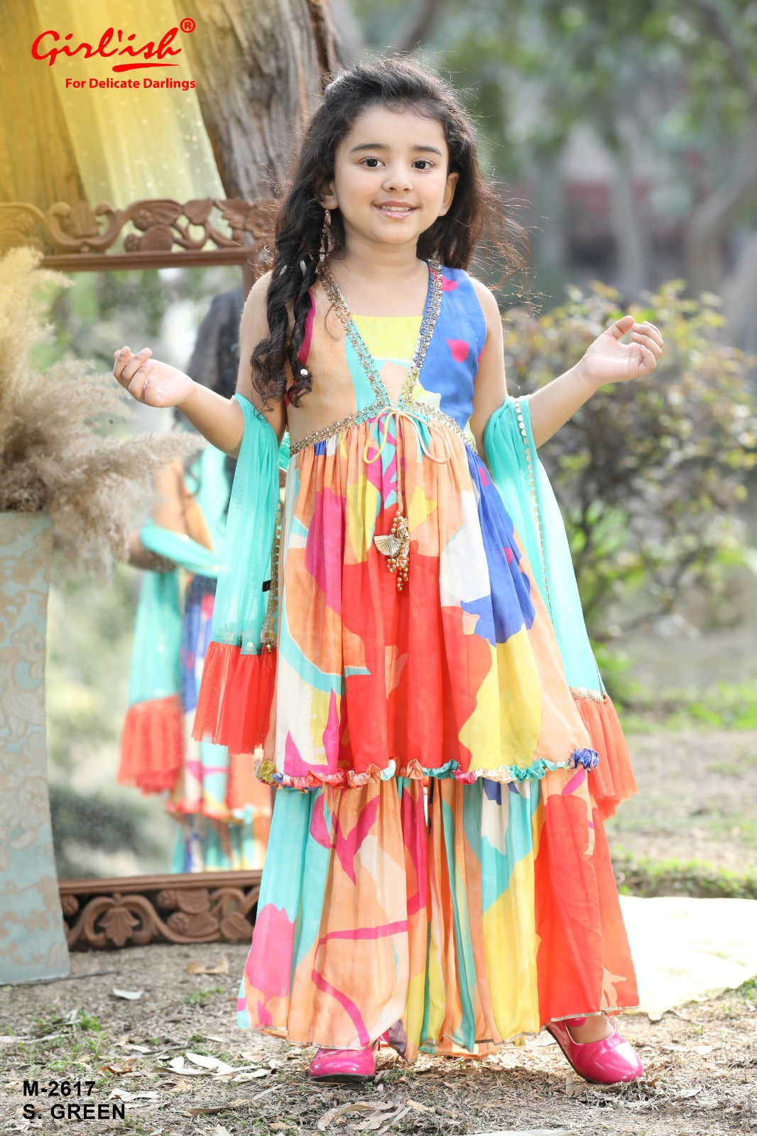 Vibrant Multi-Coloured Alia Cut Pure Muslin Sharara Set with Dupatta – Best Seller for Girls