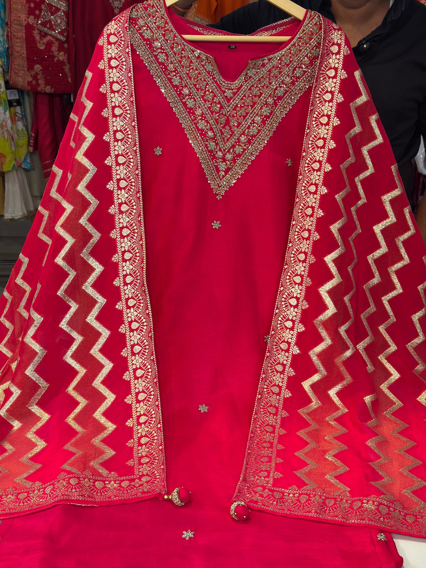 Majenta Silk Suit Dupatta Set with Banarasi Dupatta | Label Anju Kumar