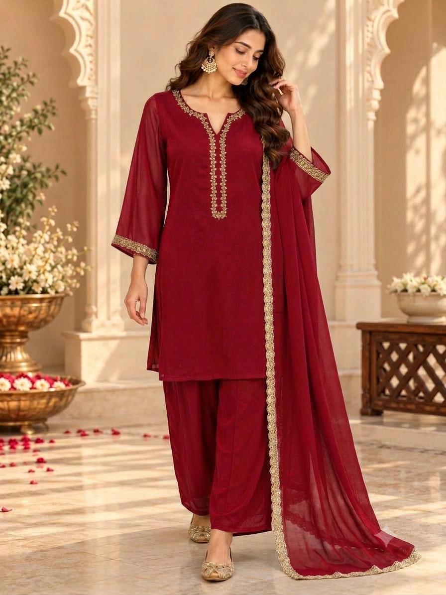 Maroon With Dupatta (Design.No-12048)
