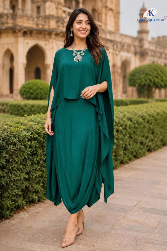Black,Blue and Green Pure Natural Crape Indo-Western One-Piece Dress for Women | Semi Formal Party Wear