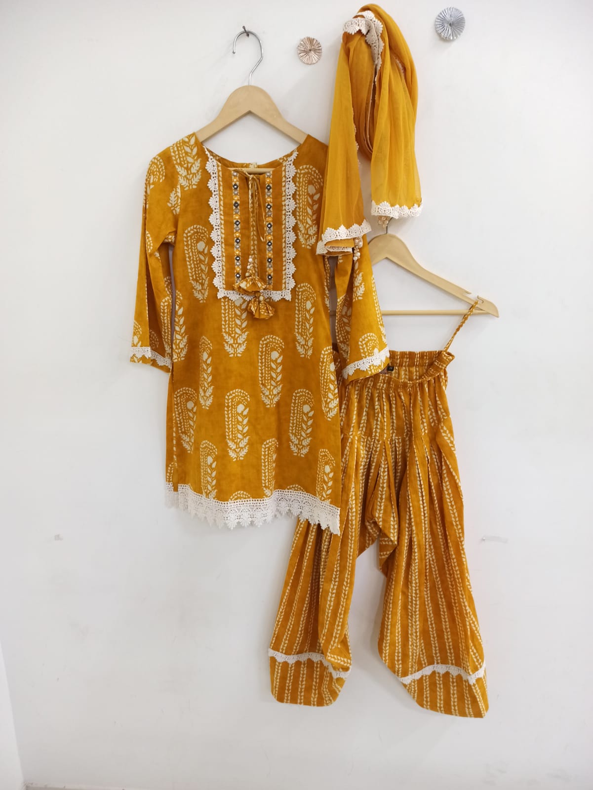 Mustard Yellow Pure Handloom Cotton Farshi Salwar Suit Set for Girls | 7–18 Years