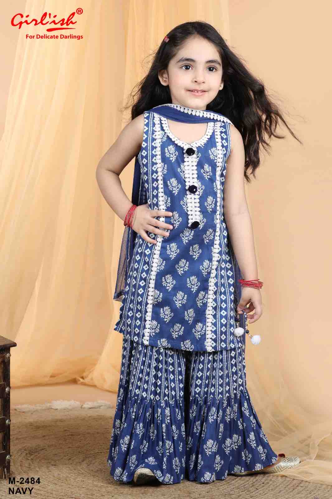 Blue Cotton Printed Sharara Suit with Dupatta – Summer Ethnic Wear for Girls | Label Anju Kumar