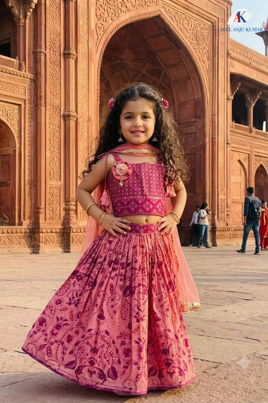 Peach Pure Cotton Diwali Lehenga Choli for Girls | New Born to 7 Years