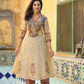 Beige Chanderi Suit Dupatta Set with Ajrak Patchwork & Printed Trouser – Festive & Semi-Formal Wear (M-3XL)